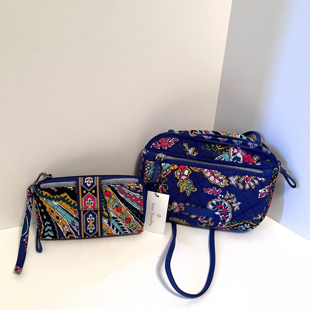 Vera Bradley RFID Iconic Little crossbody in Romantic Paisley with wallet New